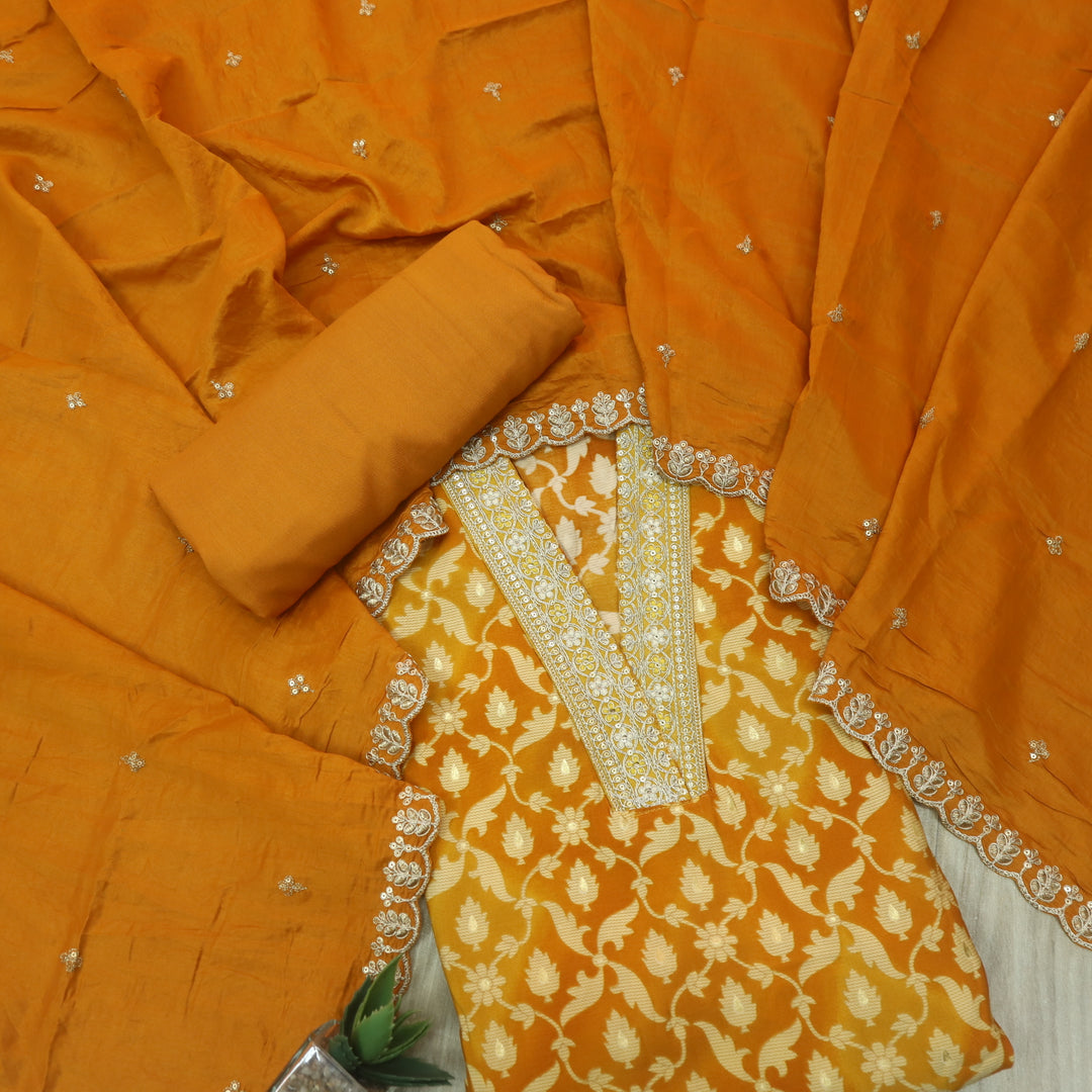 Bebaak Mustard Yellow V Lace Work Neck Floral Printed Modal Suit Set
