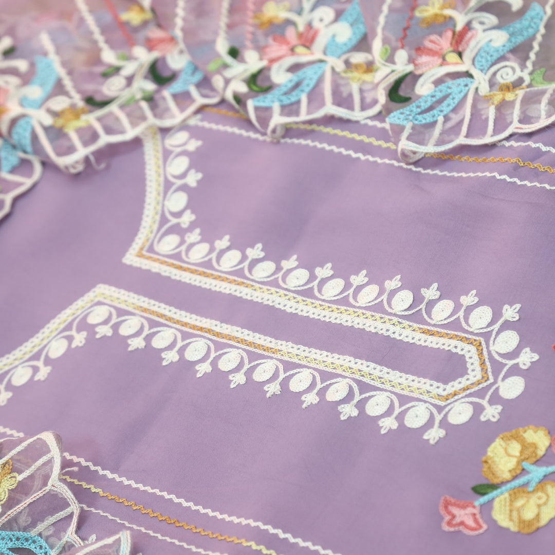 Sundara Tulip Lavender Floral Aari Work Neck Modal Suit Set