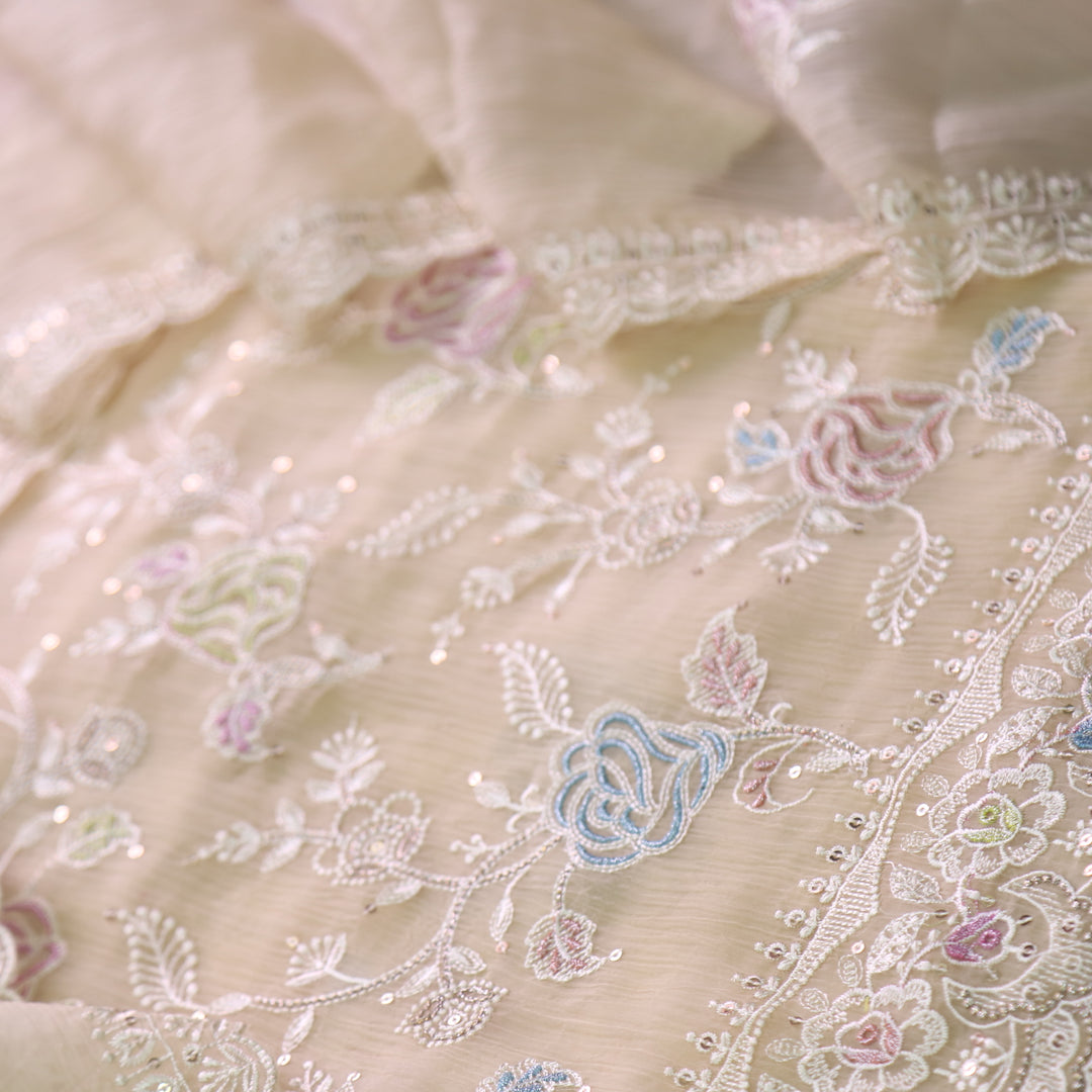 Kavya Butter Yellow Thread Embroidered Work Organza Suit Set