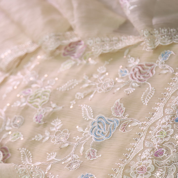 Kavya Butter Yellow Thread Embroidered Work Organza Suit Set
