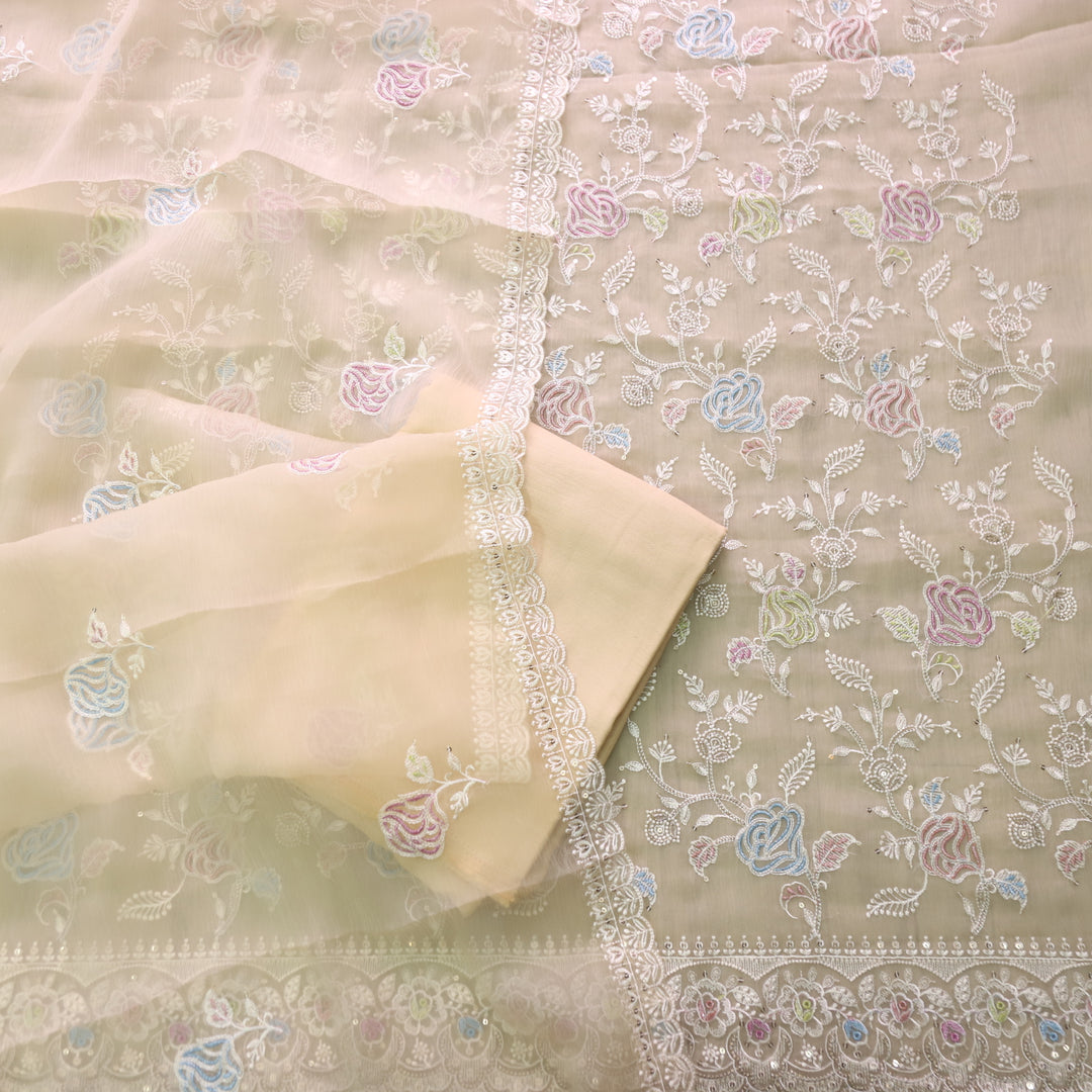 Kavya Butter Yellow Thread Embroidered Work Organza Suit Set