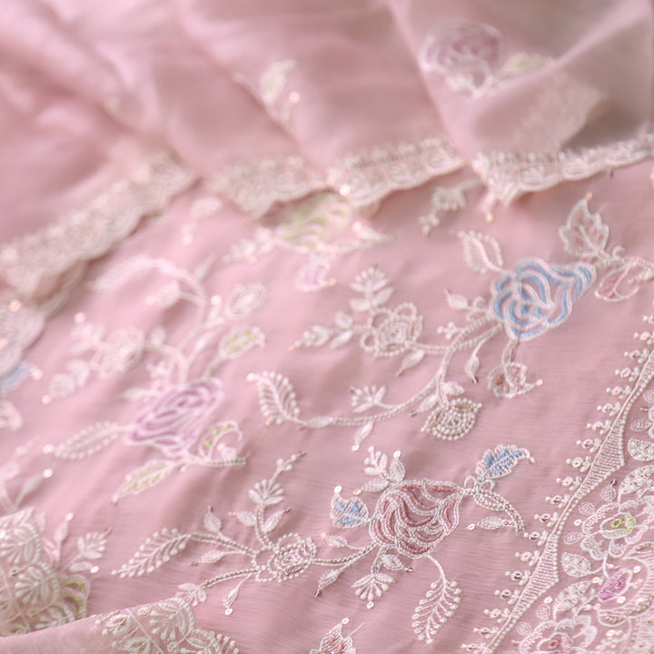 Kavya Mauve Peach Thread Embroidered Work Organza Suit Set