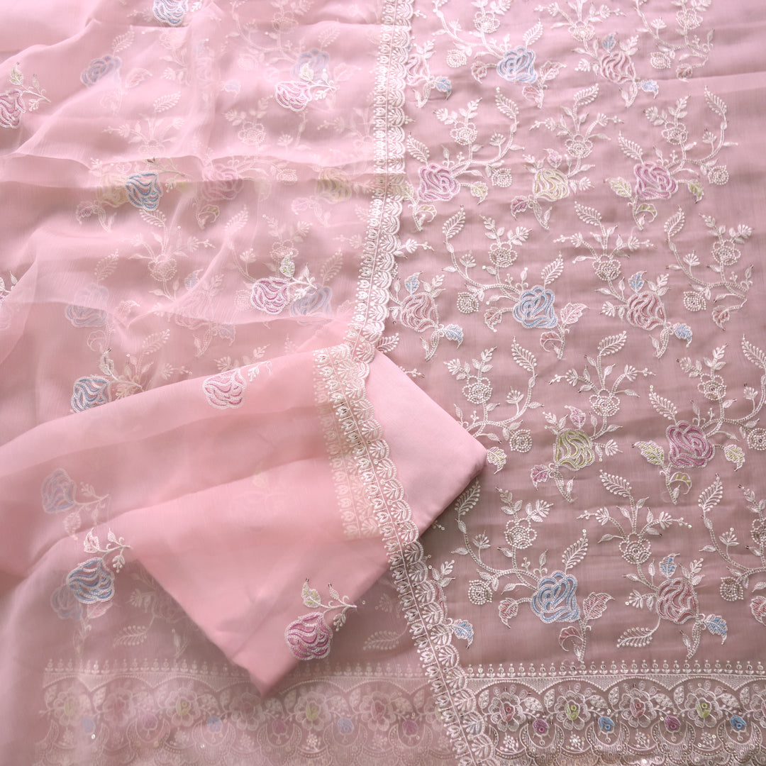 Kavya Mauve Peach Thread Embroidered Work Organza Suit Set