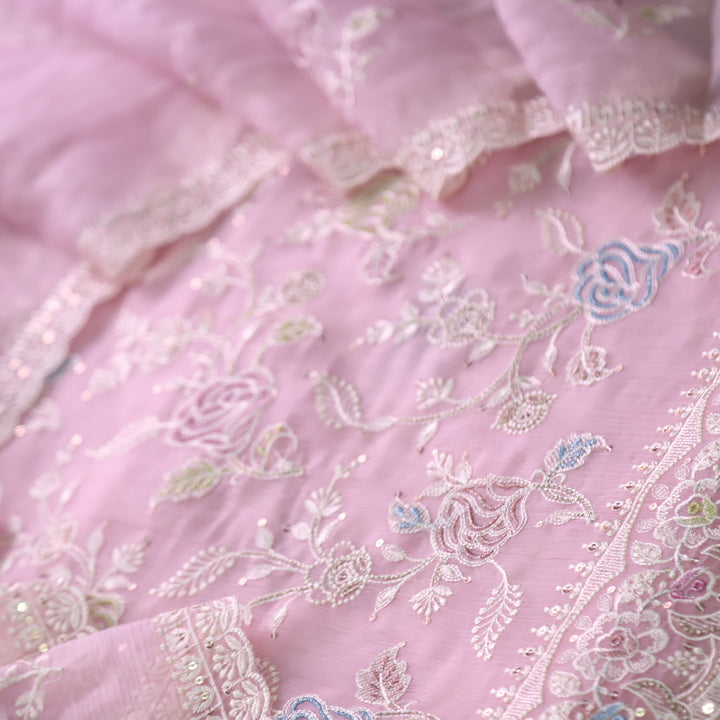 Kavya Baby Pink Thread Embroidered Work Organza Suit Set