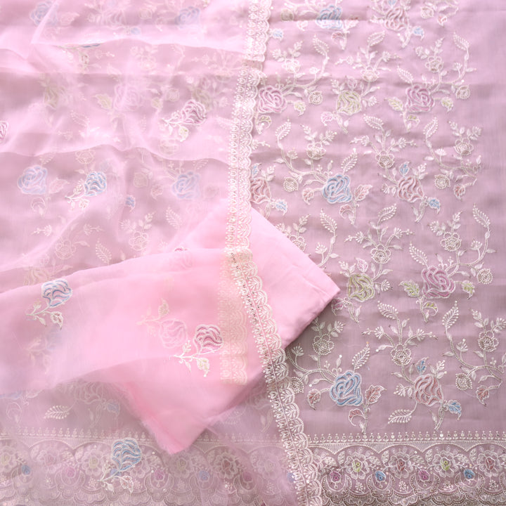 Kavya Baby Pink Thread Embroidered Work Organza Suit Set