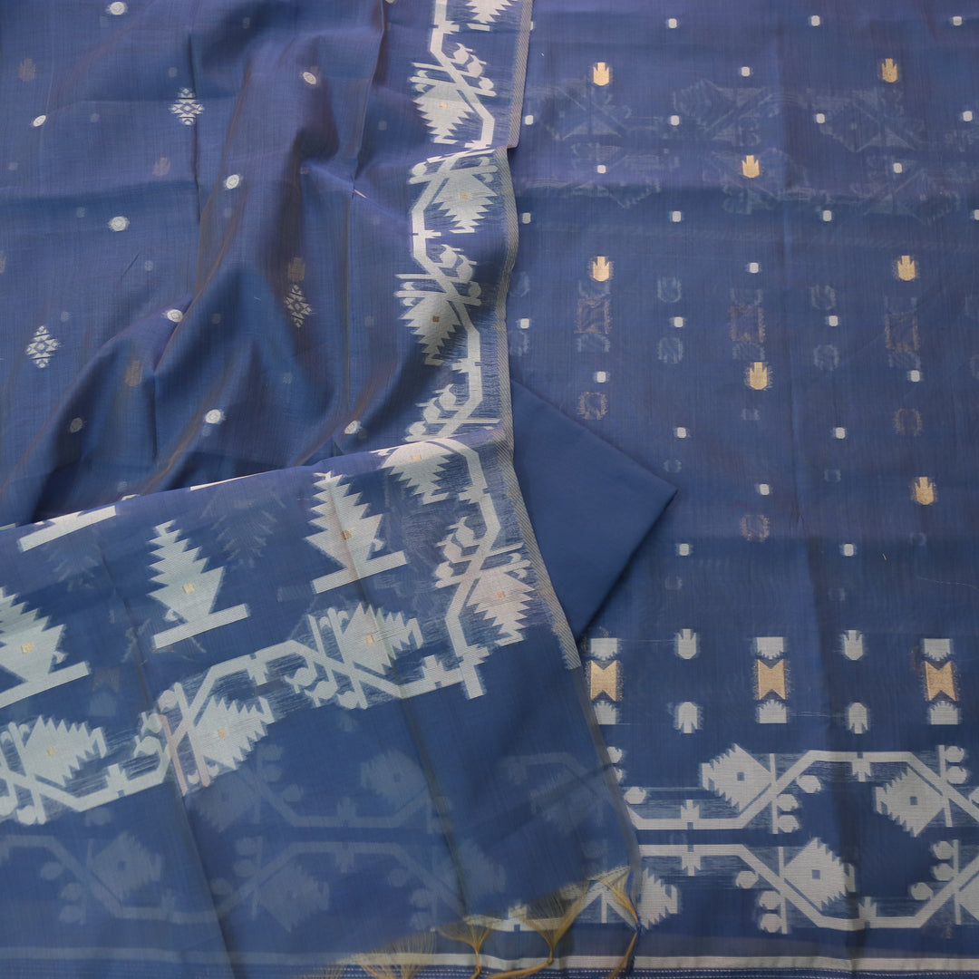 Tejasvi Sapphire Blue Authentic Jamdani Weaved Detailing Suit Set