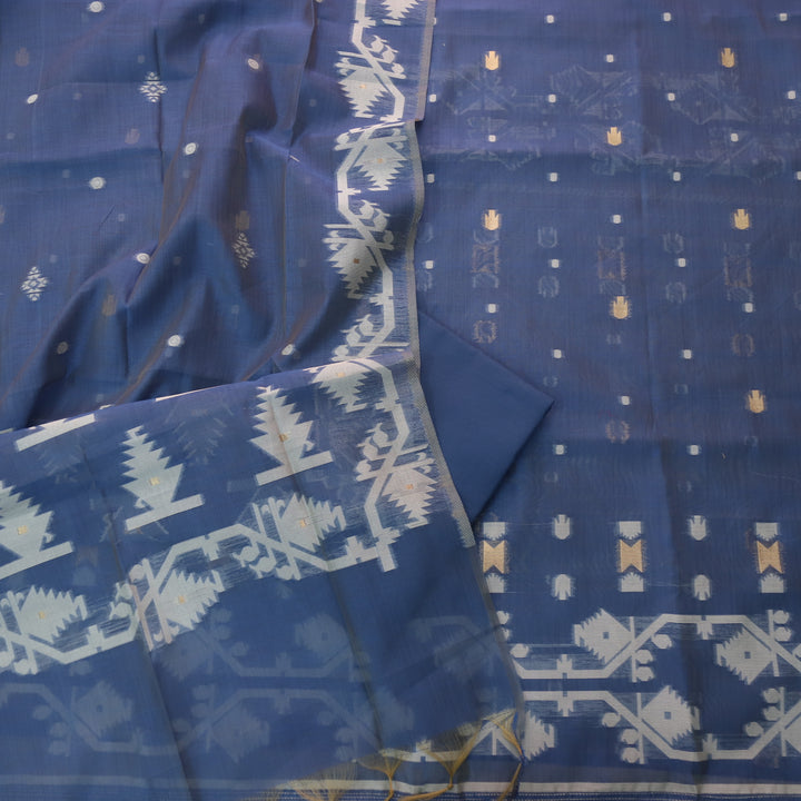 Tejasvi Sapphire Blue Authentic Jamdani Weaved Detailing Suit Set