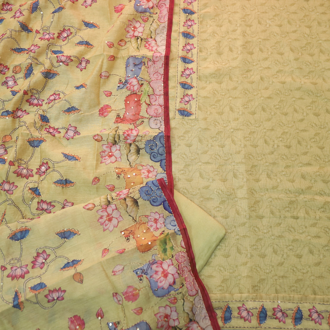 Rukmani Mint Green Pichwai Print Kantha Work Chanderi Suit Set