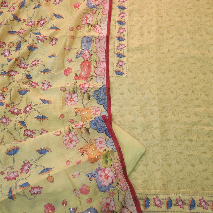 Rukmani Mint Green Pichwai Print Kantha Work Chanderi Suit Set