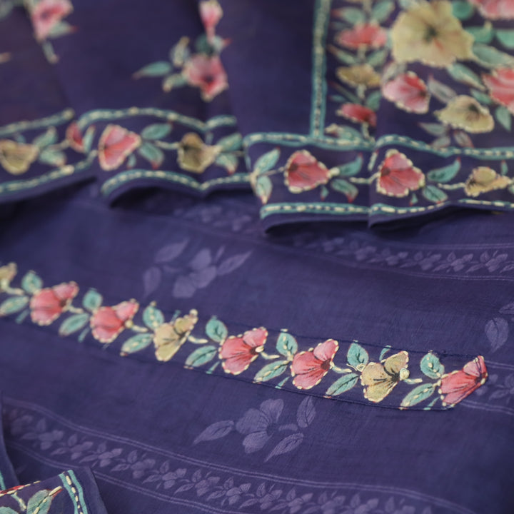 Rukmani Indigo Purple Digital Printed Kantha Embroidery Chanderi Suit Set