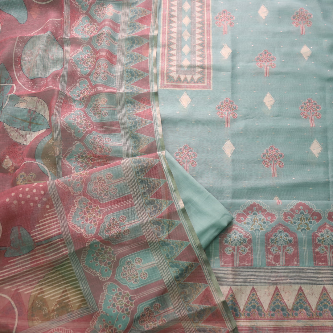 Ruaa Sage Green Digital Printed with Brocade details Chanderi Suit Set