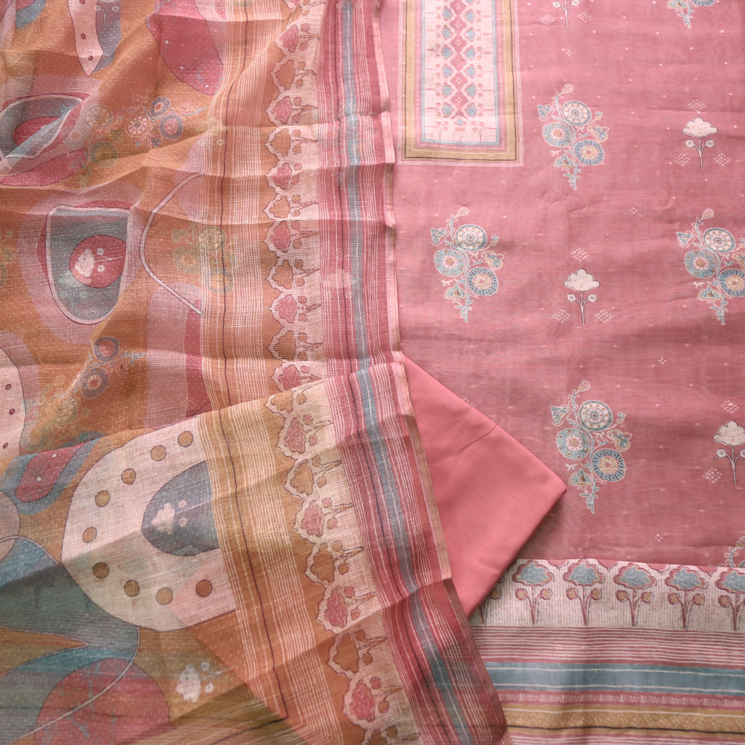 Ruaa Soft Pink Digital Printed with Brocade details Chanderi Suit Set