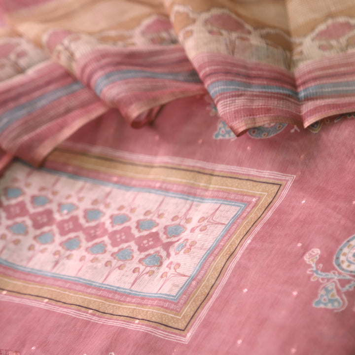 Ruaa Soft Pink Digital Printed with Brocade details Chanderi Suit Set