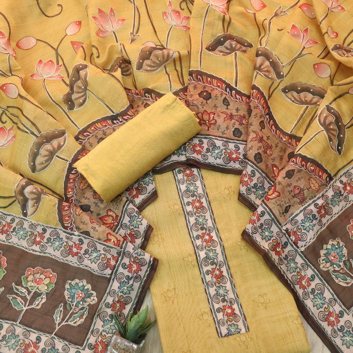 Tejasvi Dijon Yellow Digital Pichwai Print Zari Work Chanderi Suit Set