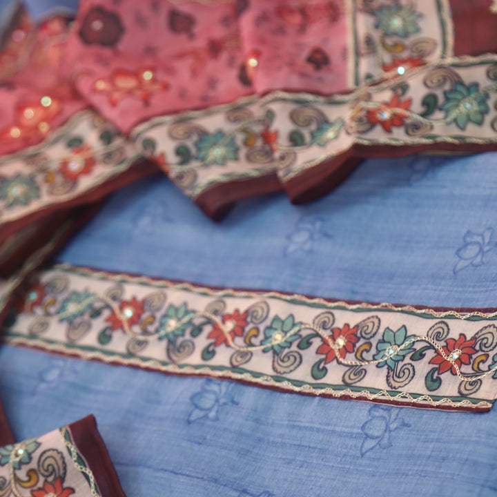 Tejasvi Pacific Blue Digital Pichwai Print Zari Work Chanderi Suit Set