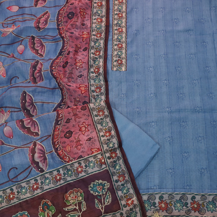 Tejasvi Pacific Blue Digital Pichwai Print Zari Work Chanderi Suit Set