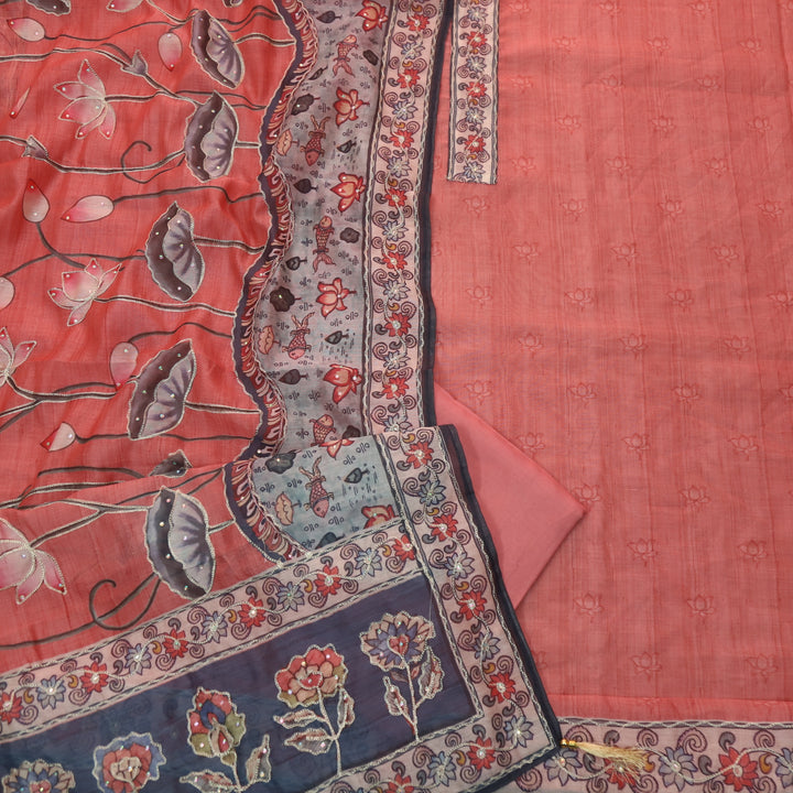 Tejasvi Coral Peach Digital Pichwai Print Zari Work Chanderi Suit Set