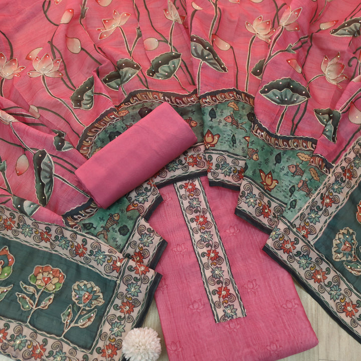 Tejasvi Soft Pink Digital Pichwai Print Zari Work Chanderi Suit Set