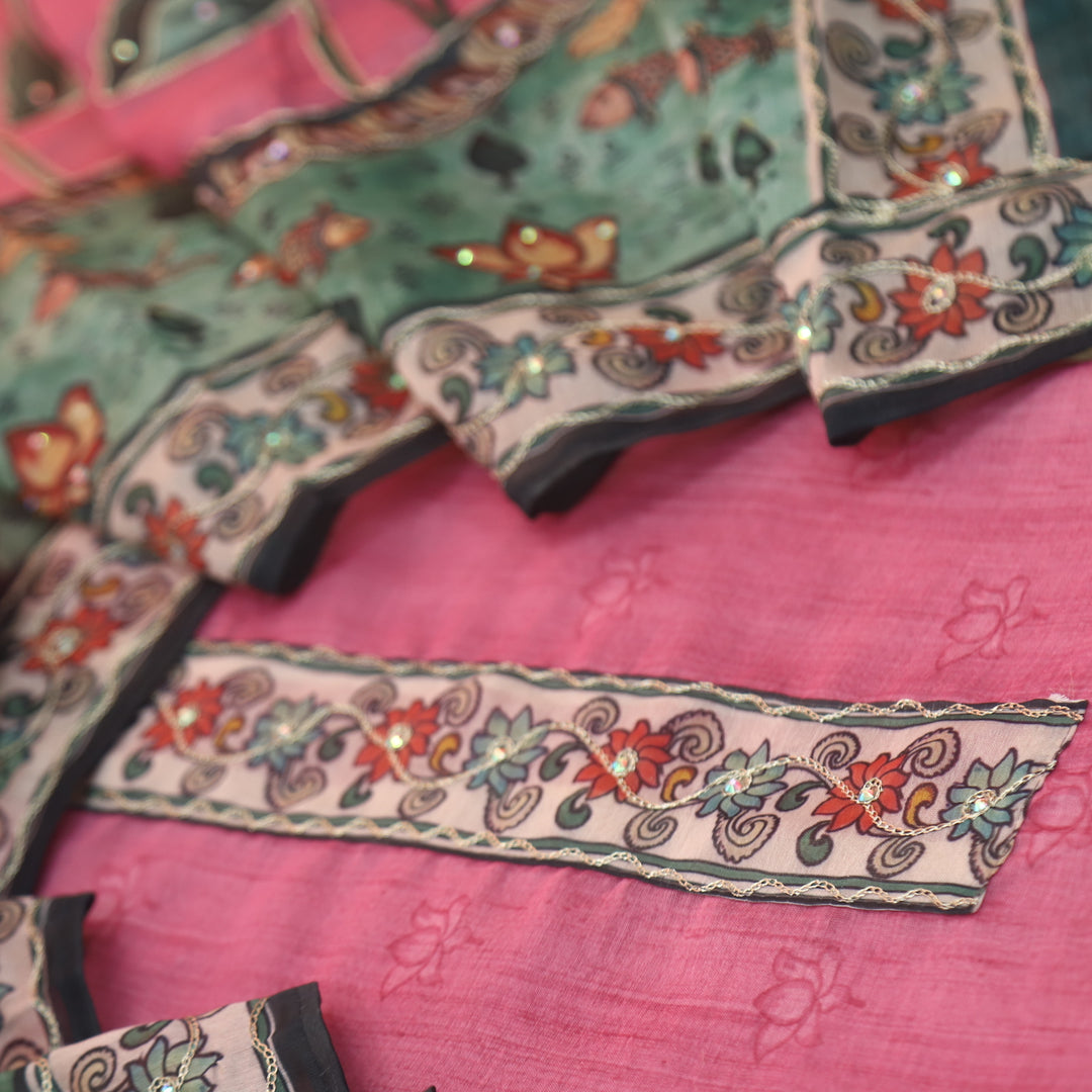 Tejasvi Soft Pink Digital Pichwai Print Zari Work Chanderi Suit Set