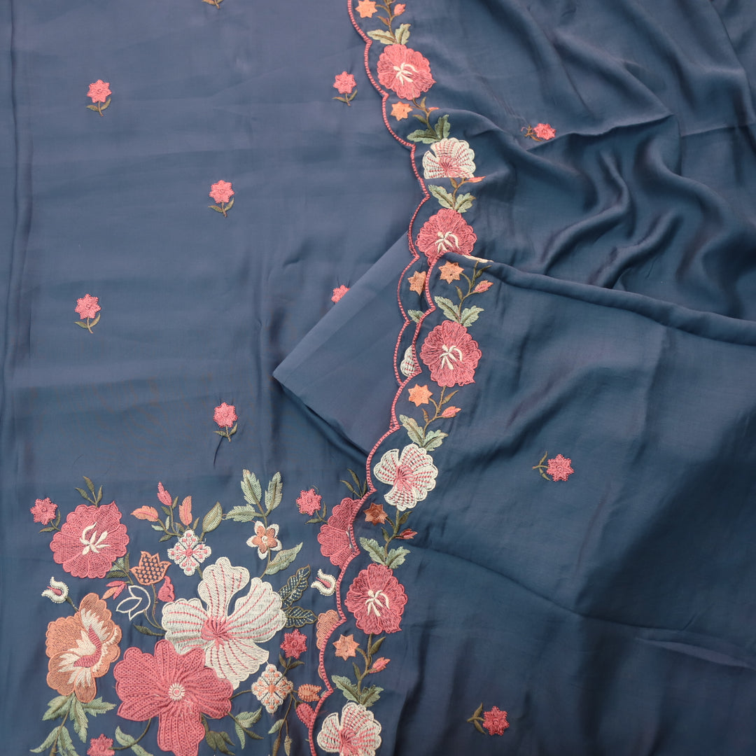Hridaya Navy Blue Thread Embroidered Hem Modal Suit Set