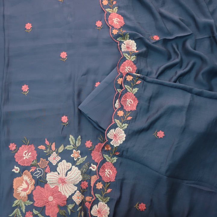 Hridaya Navy Blue Thread Embroidered Hem Modal Suit Set