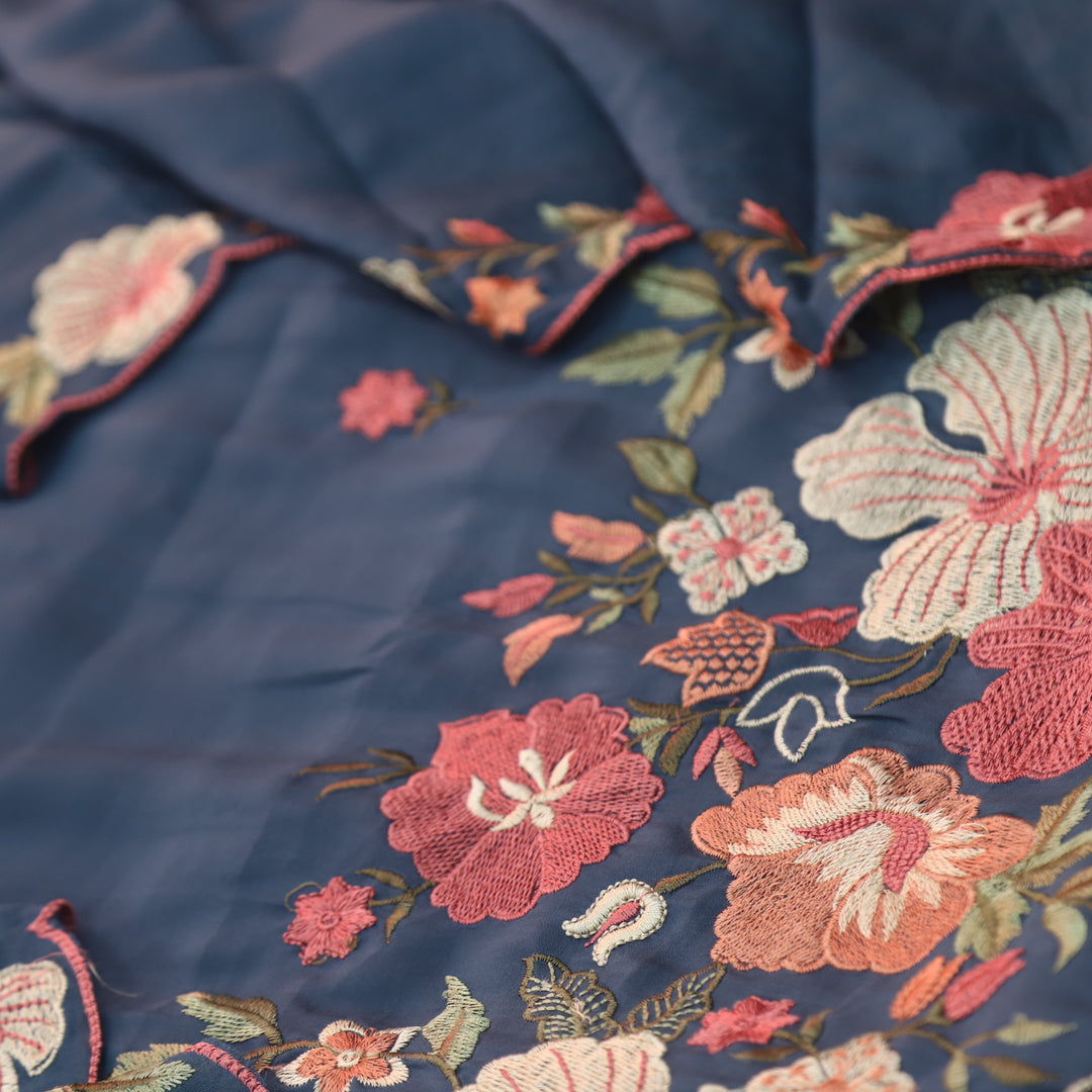 Hridaya Navy Blue Thread Embroidered Hem Modal Suit Set