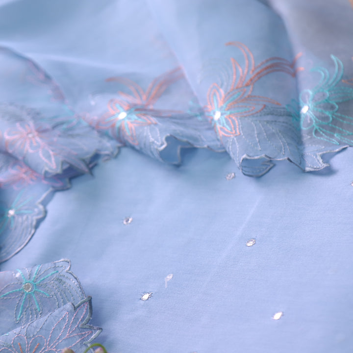 Gulshan Maya Blue Patra Work Premium Pure Chanderi Suit Set