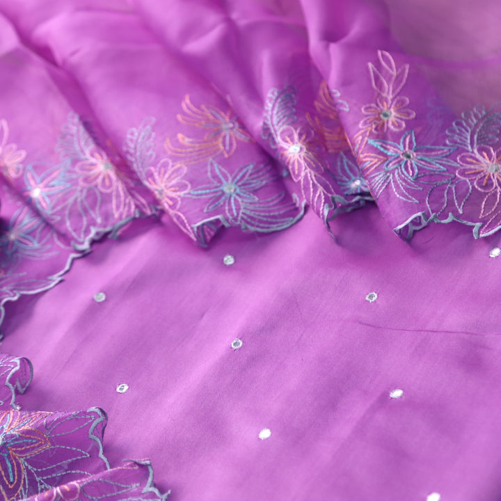 Gulshan Deep Lilac Patra Work Premium Pure Chanderi Suit Set