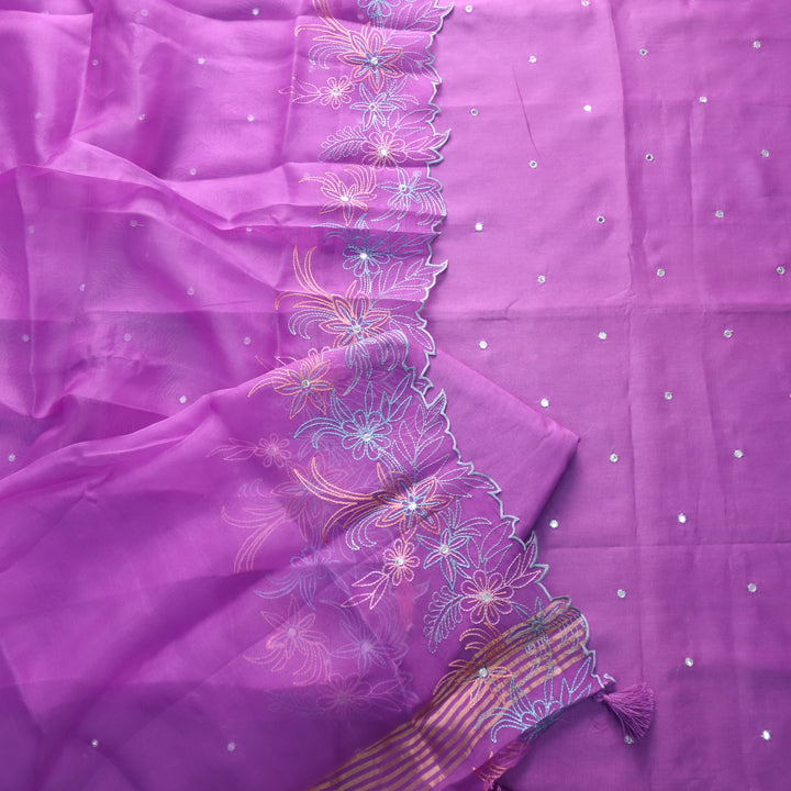 Gulshan Deep Lilac Patra Work Premium Pure Chanderi Suit Set