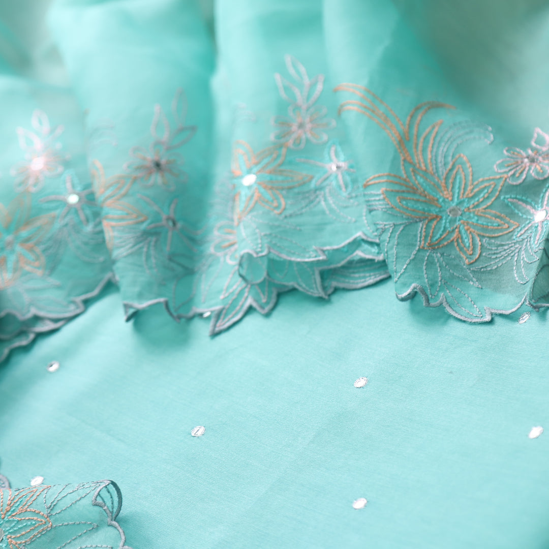 Gulshan Aquamarine Teal Patra Work Premium Pure Chanderi Suit Set