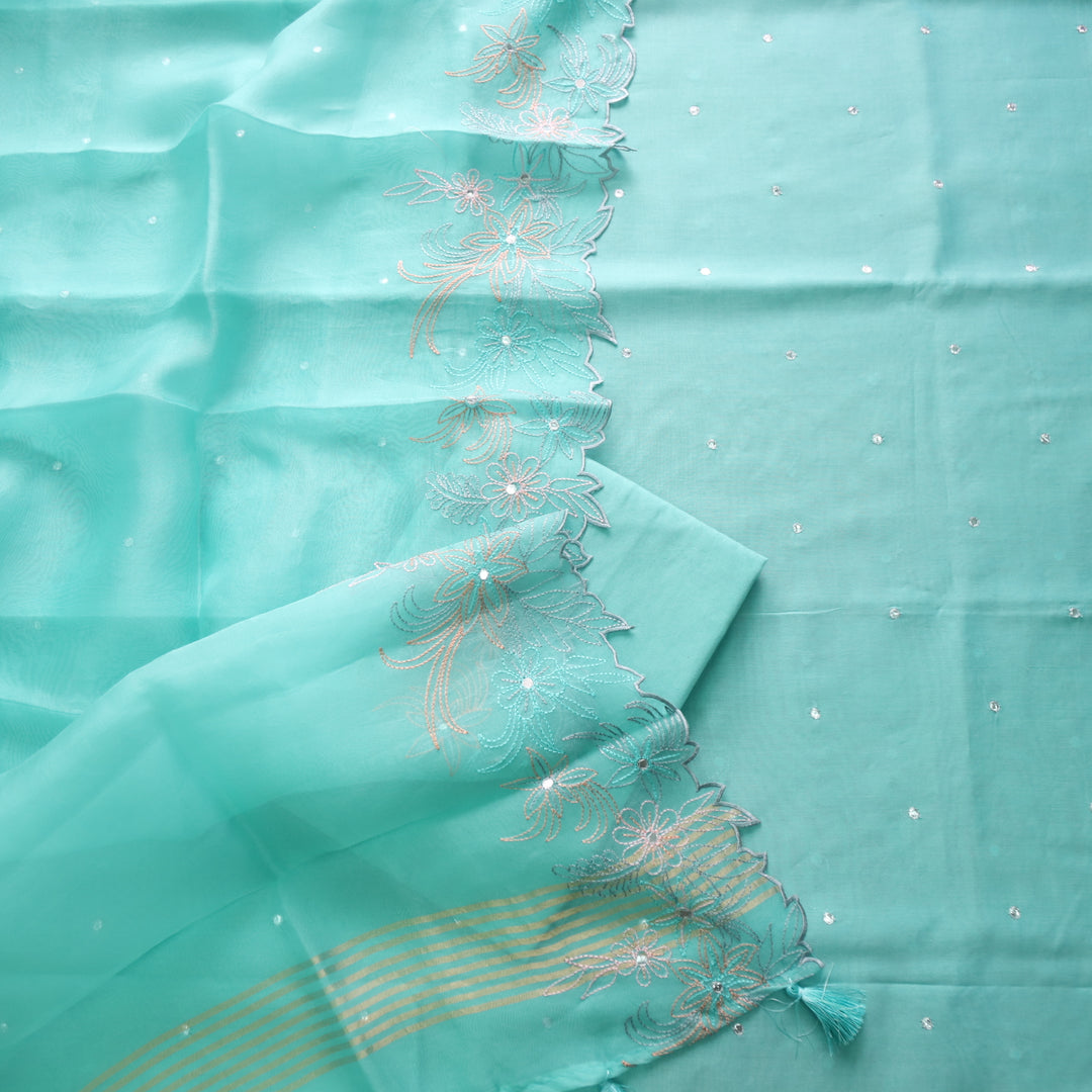 Gulshan Aquamarine Teal Patra Work Premium Pure Chanderi Suit Set