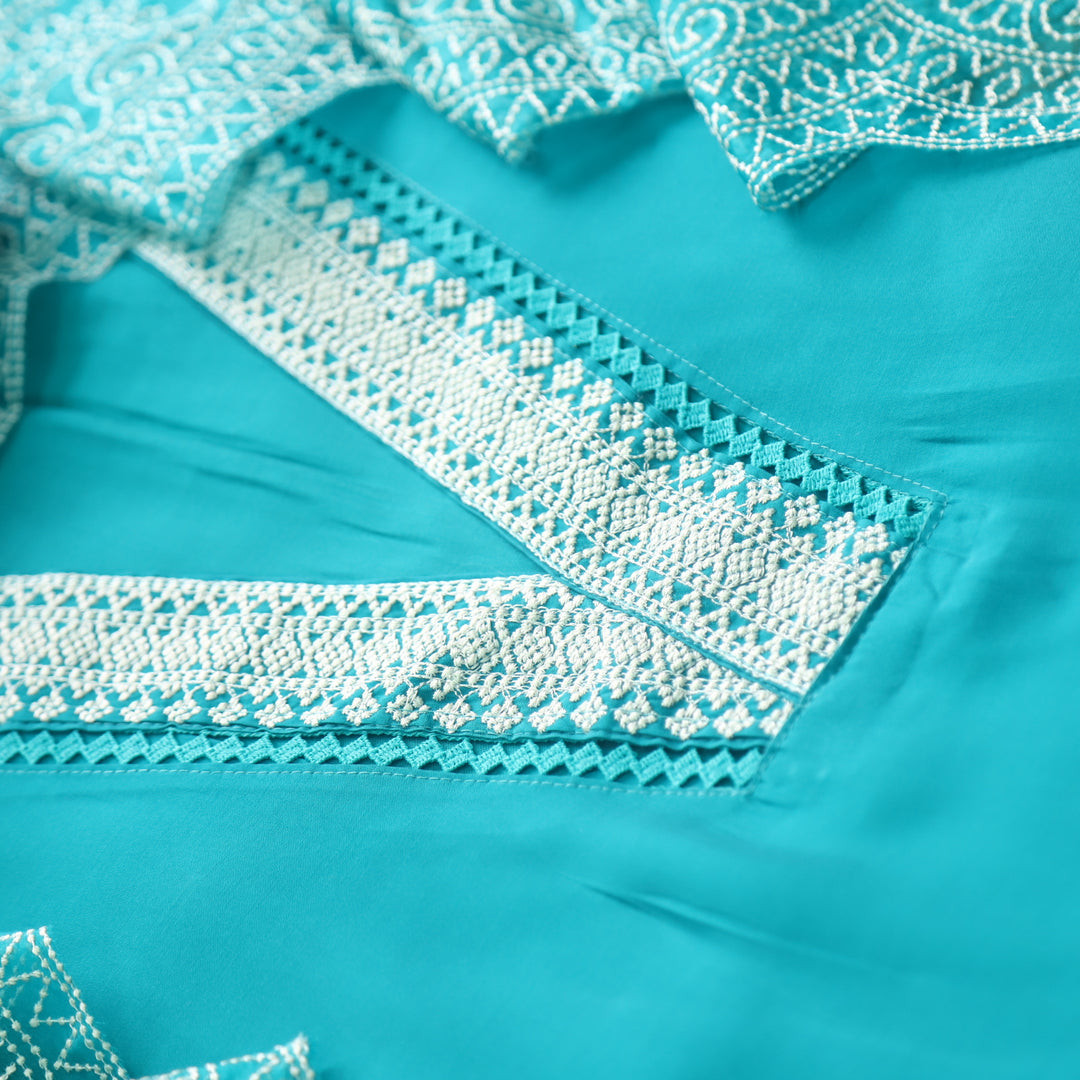 Kush Aqua Teal V Neck Thread Weaved Neck Work Modal Suit Set