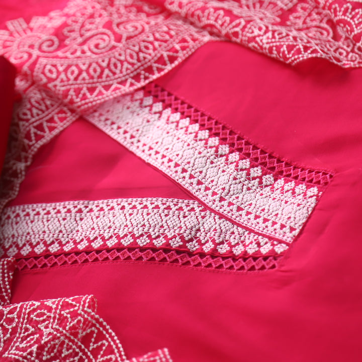 Kush Hot Pink V Neck Thread Weaved Neck Work Modal Suit Set