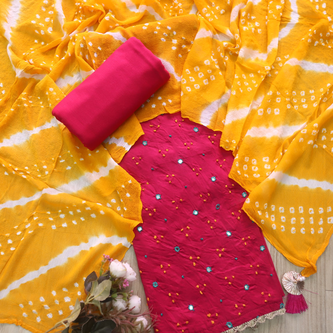 Vairagya Rani Pink French Knot with Mirror Work Cotton Suit Set