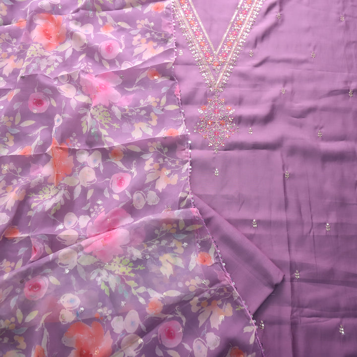 Ishaani Lavish Lavender Embellished V Neck Zari Work Modal Suit Set