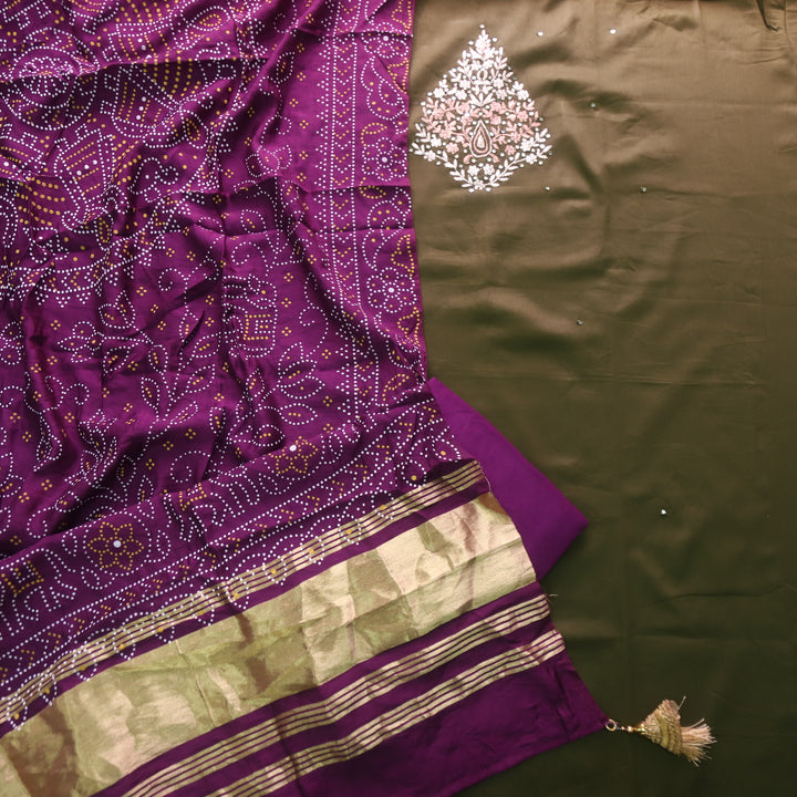 Ahimsa Carnation Green Mirror Neck Work Jam Cotton Suit Set