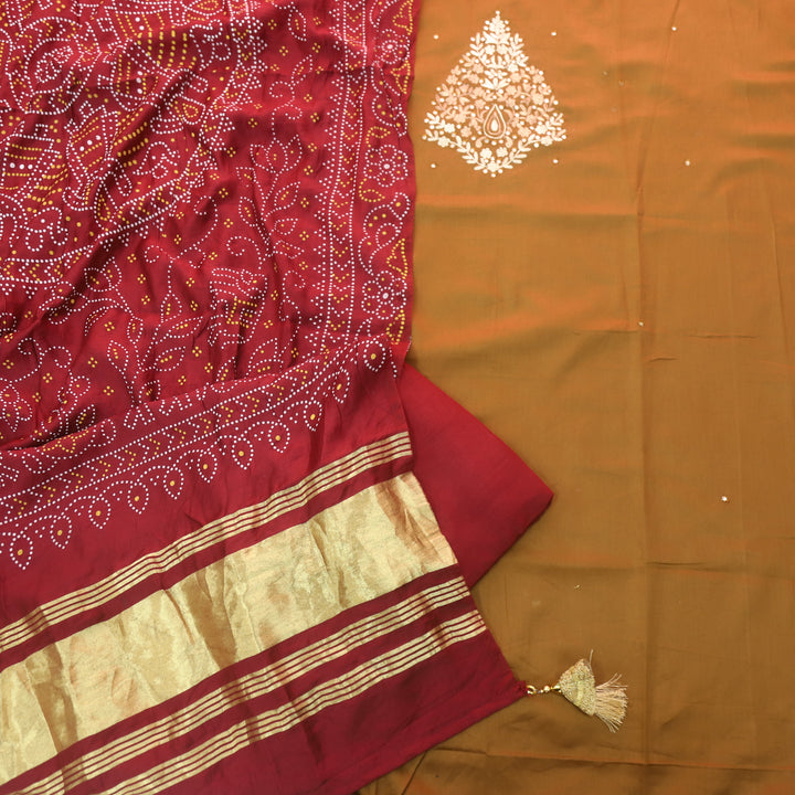 Ahimsa Coffee Brown Mirror Neck Work Jam Cotton Suit Set