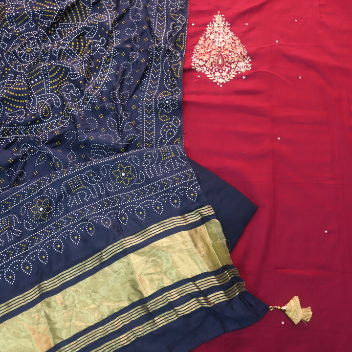 Ahimsa Beetroot Red Mirror Neck Work Jam Cotton Suit Set