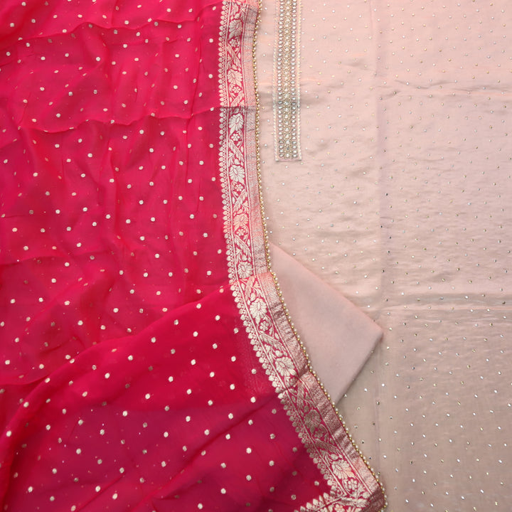Falak Petal Rose Embellished Neck Work in Shimmer Tissue Silk Suit Set