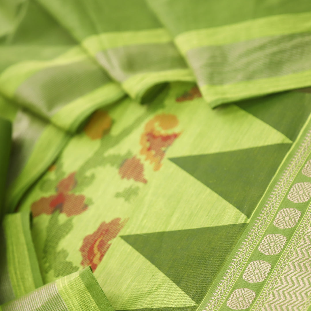 Hayaat Parrot Green Print with Mangalgiri Hem South Cotton Suit Set