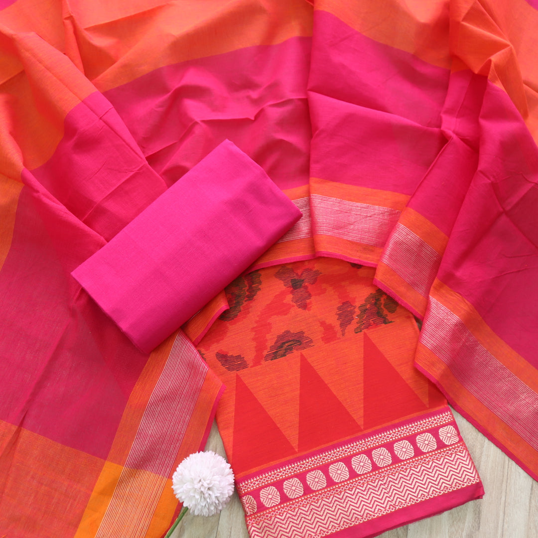 Hayaat Bright Tangy Orange Print with Mangalgiri Hem South Cotton Suit Set