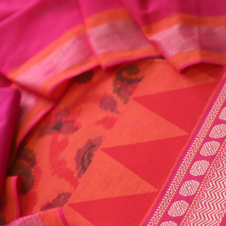 Hayaat Bright Tangy Orange Print with Mangalgiri Hem South Cotton Suit Set