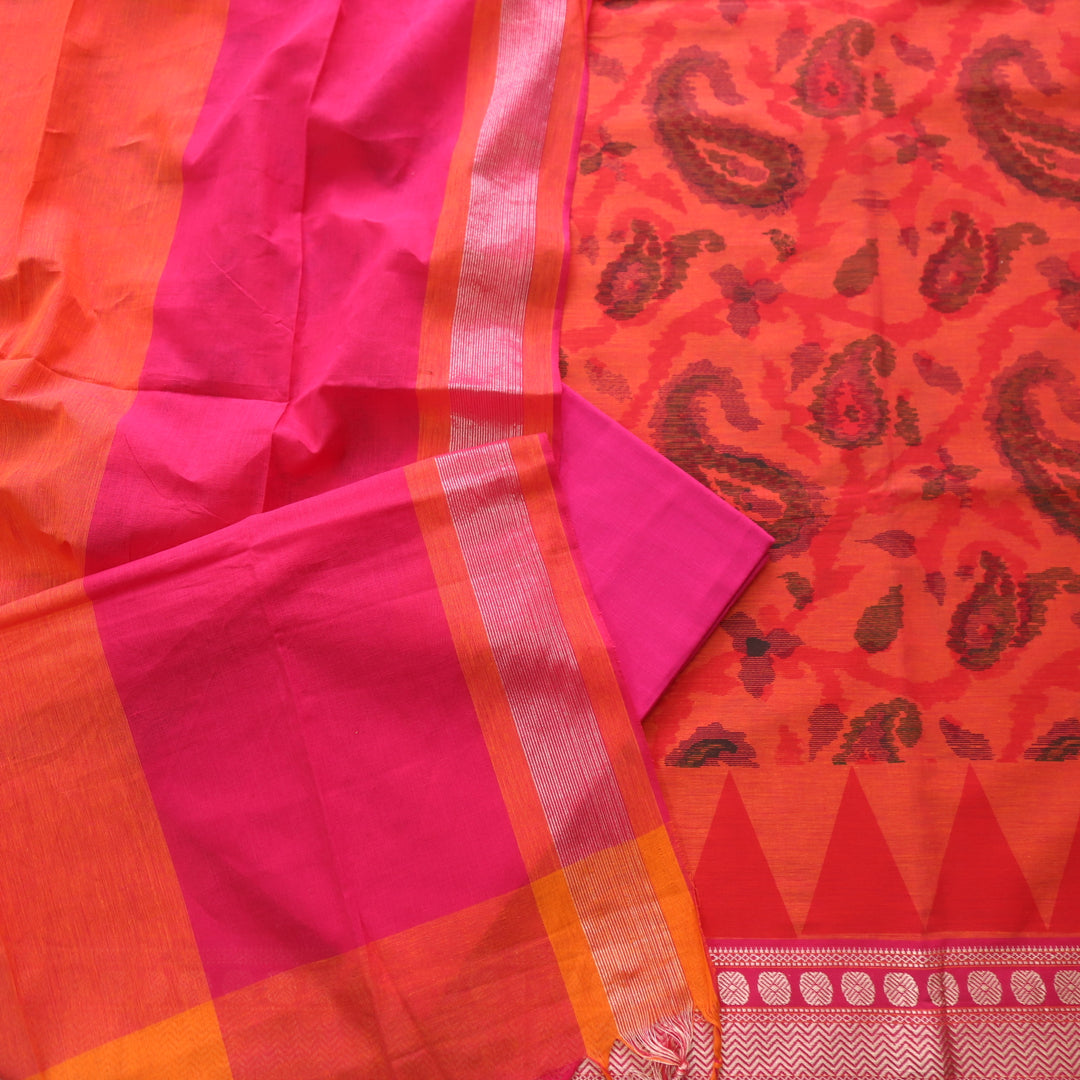 Hayaat Bright Tangy Orange Print with Mangalgiri Hem South Cotton Suit Set