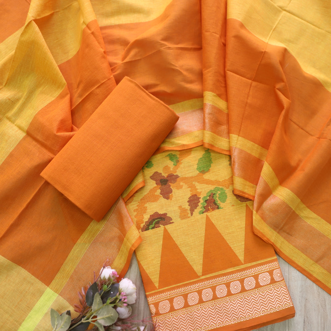 Hayaat Canary Yellow Print with Mangalgiri Hem South Cotton Suit Set