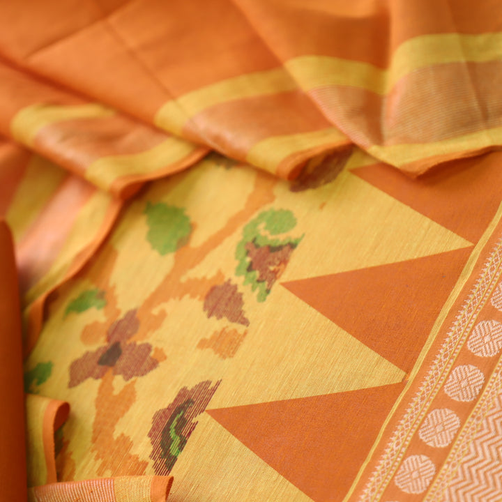 Hayaat Canary Yellow Print with Mangalgiri Hem South Cotton Suit Set