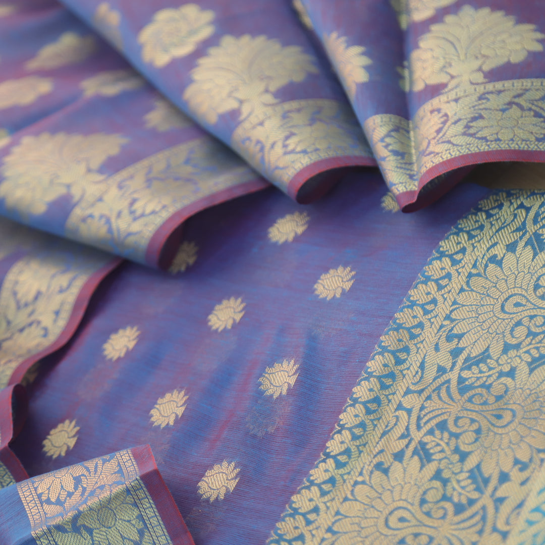 Ruaa Prussian Blue All Over Brocade Work details Handloom Chanderi Suit Set