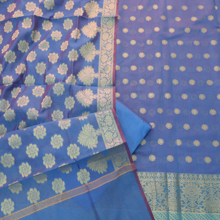 Ruaa Prussian Blue All Over Brocade Work details Handloom Chanderi Suit Set
