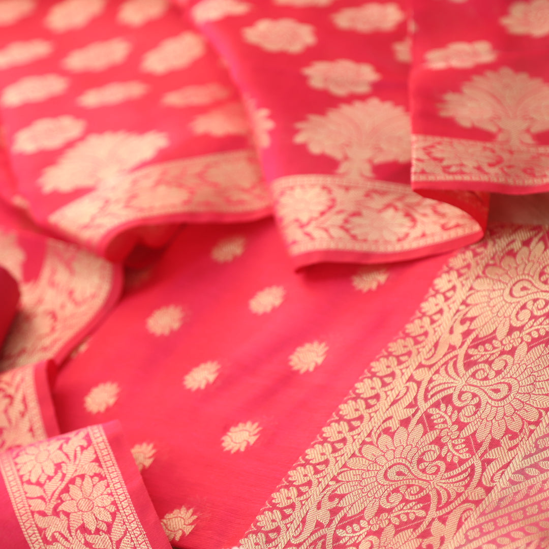 Ruaa Rani Pink All Over Brocade Work details Handloom Chanderi Suit Set
