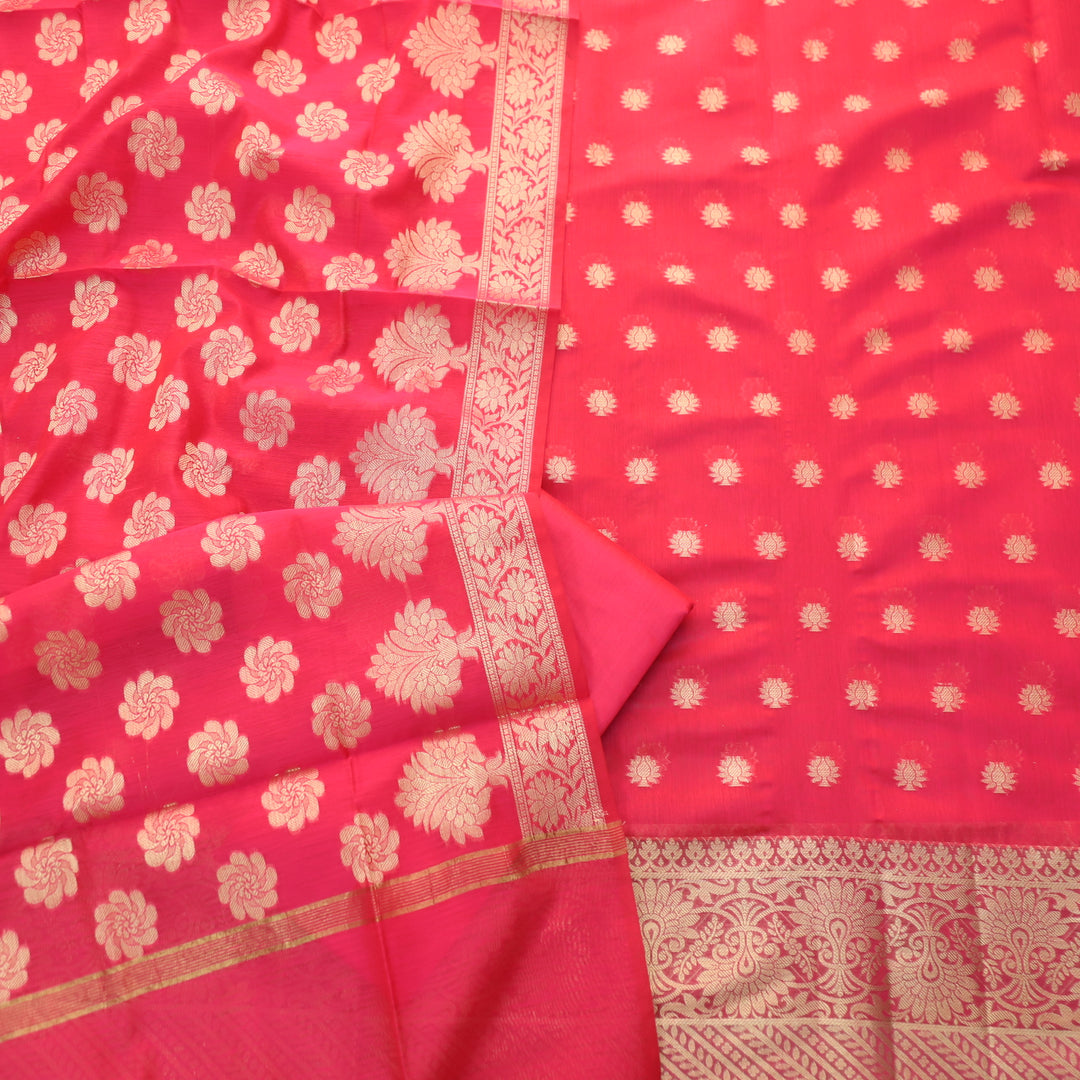Ruaa Rani Pink All Over Brocade Work details Handloom Chanderi Suit Set