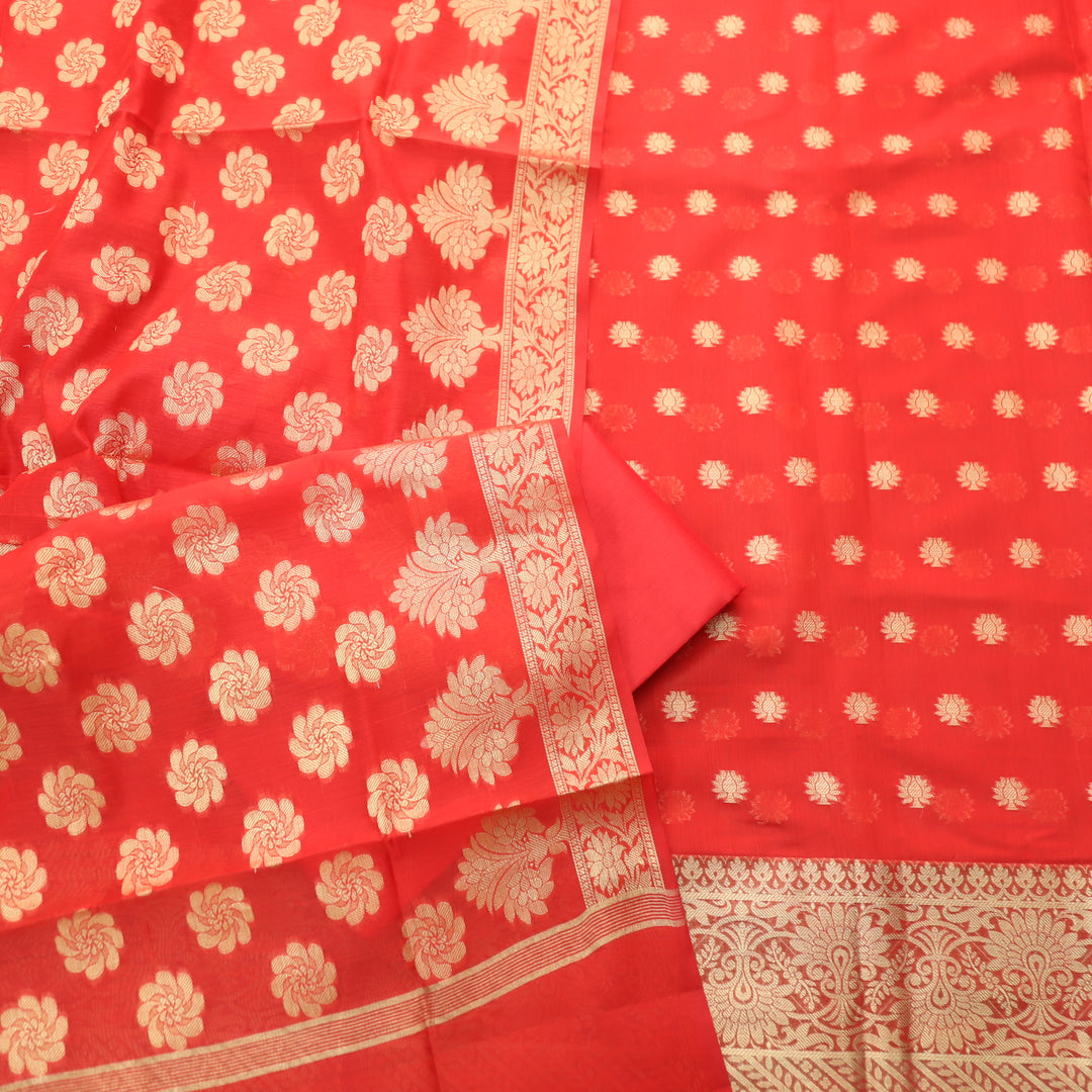Ruaa Bride Red All Over Brocade Work details Handloom Chanderi Suit Set